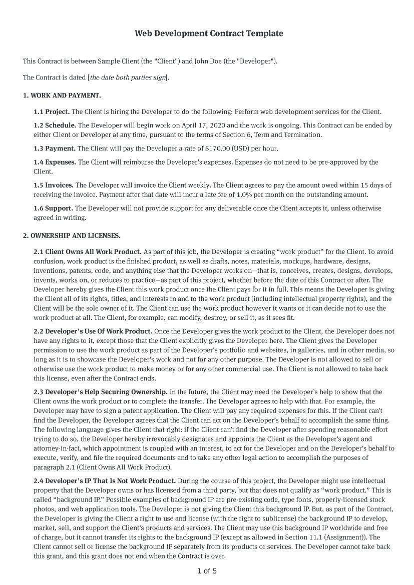 Web Development Contract & Agreement Template Bonsai Bonsai